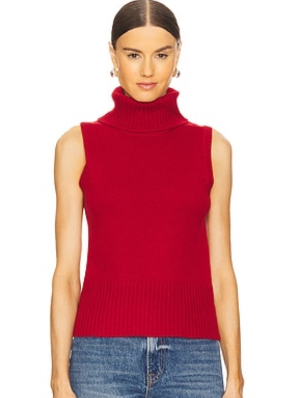 Veronica Beard Red Sleeveless Cowl Neck Mazzy Cashmere Top